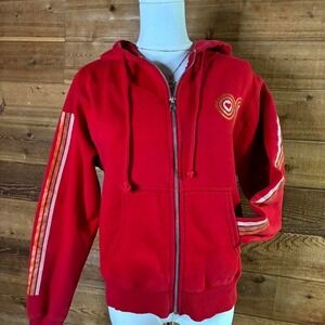 Y2K Women's Ocean Pacific Red and gold zip up hoodie with a retro vibe